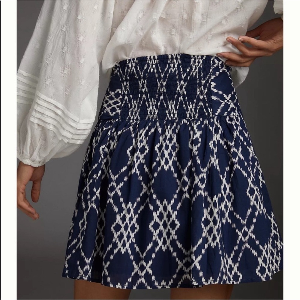 Anthropologie Navy Blue Rimbaud Tie-Waist Cotton Mini Skirt - Picture 3 of 11